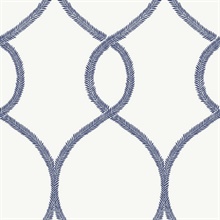 Navy Blue Laurel Leaf Ogee Geometric  Wallpaper