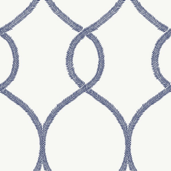 KT2232 | Navy Blue Laurel Leaf Ogee Geometric Wallpaper