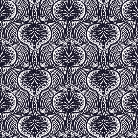 Navy Blue Lotus Palm Paisley Wallpaper