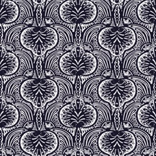 Navy Blue Lotus Palm Paisley Wallpaper