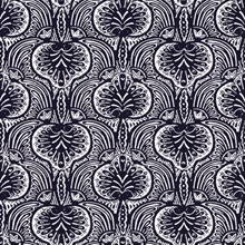 Navy Blue Lotus Palm Paisley Wallpaper