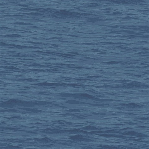 Navy Blue Ocean Waves Screen Print Wallpaper
