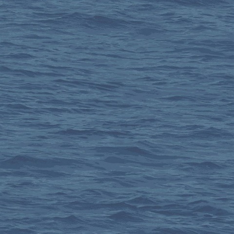 Navy Blue Ocean Waves Screen Print Wallpaper