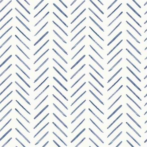 Navy Blue Painted Herringbone Vertical Striped Wallpaper