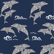 Navy Blue Paisley Dolphin Wallpaper