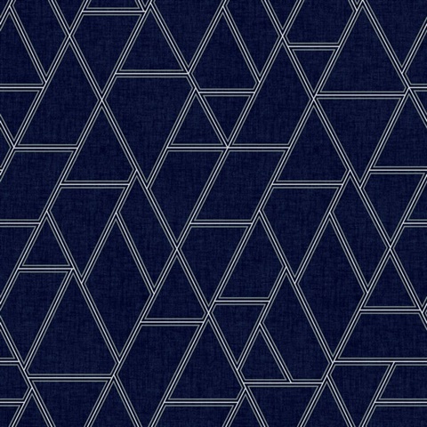 Navy Blue Pathways Geometric Triangle on Linen Wallpaper