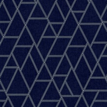 Navy Blue Pathways Geometric Triangle on Linen Wallpaper