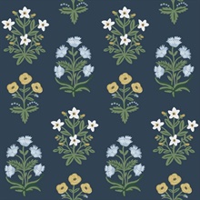 Navy Blue &amp; Purple Mughal Rose Floral Block Print Wallpaper