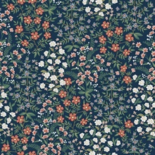 Navy Blue &amp; Red Wildwood Garden Floral Wallpaper