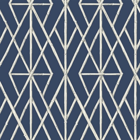 Navy Blue Riviera Bamboo Trellis Geometric Wallpaper