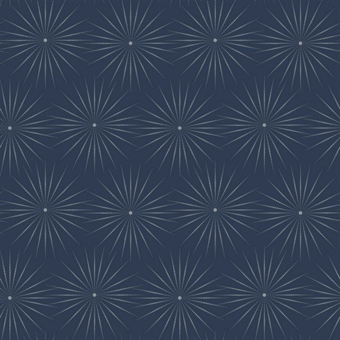 Navy Blue & Silver Starlight Modern Metallic Sunburst Dots