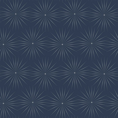 Navy Blue & Silver Starlight Modern Metallic Sunburst Dots