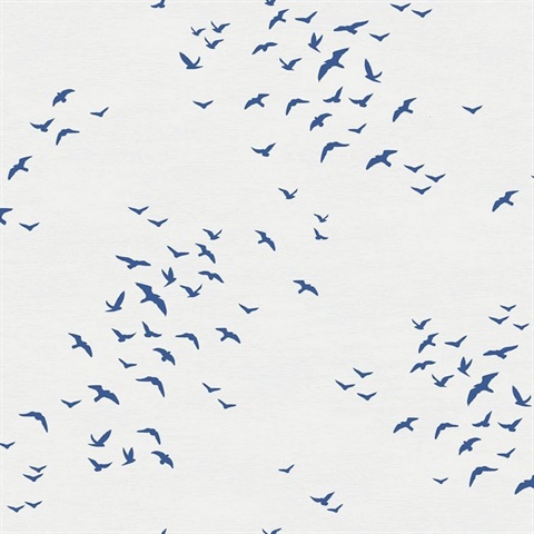 Navy Blue & White Coastal Birds FLying South Wallpaper