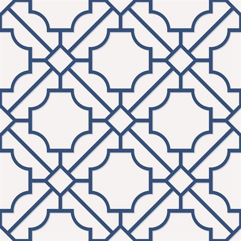 Navy Blue & White Lattice Geometric Wallpaper
