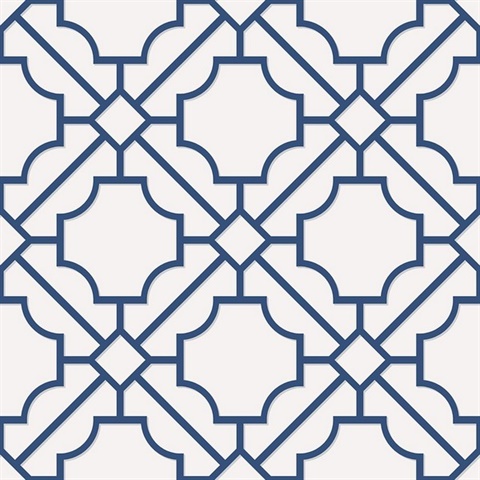 Navy Blue &amp; White Lattice Geometric Wallpaper