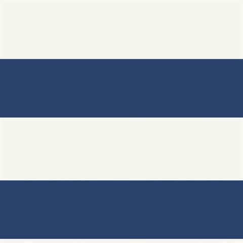 Navy Blue & White Nautical Beach 6.5 In Horizontal Stripe Wallpaper