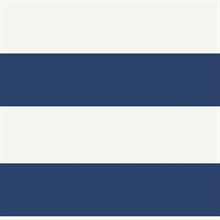 Navy Blue & White Nautical Beach 6.5 In Horizontal Stripe Wallpaper