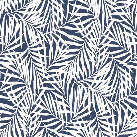 Navy Blue & White Oahu Fronds Wallpaper