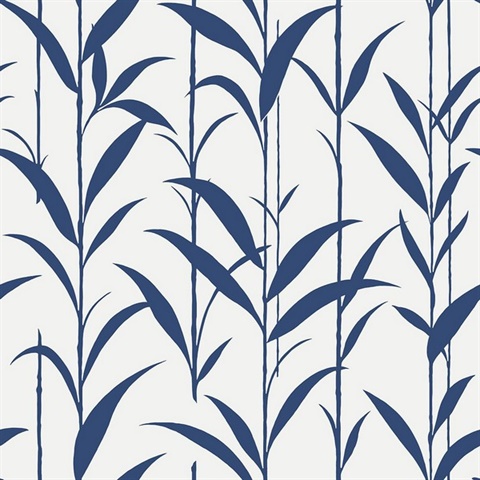 Navy Blue & White Seagrass Leaves Wallpaper