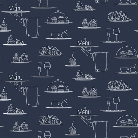 Navy Cafe Chalkboard Menu Illustration Wallpaper