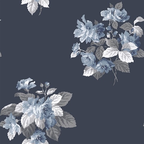 Navy Classic Large Floral Bouquet Wallpaper