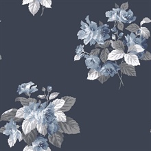 Navy Classic Large Floral Bouquet Wallpaper