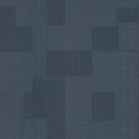 Navy Contour Textured Parquet Tile Line  Wallpaper