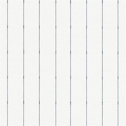 Navy & Cream In Stitches Vertical Stripe Wallpaper