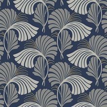 Navy Dancing Leaf Wallpaper