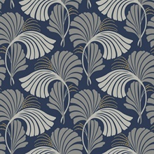 Navy Dancing Leaf Wallpaper