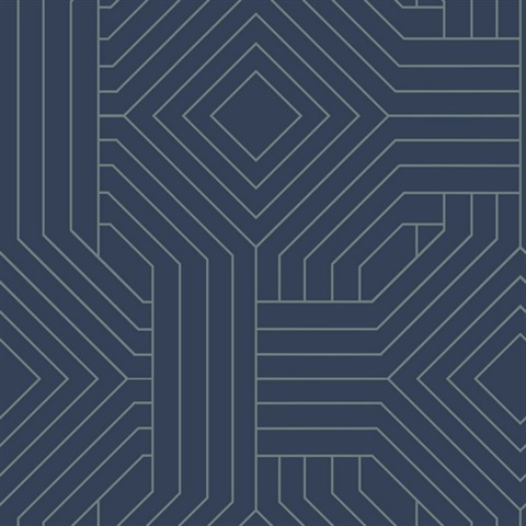 Navy Diverging Diamonds Geometric Metallic Wallpaper