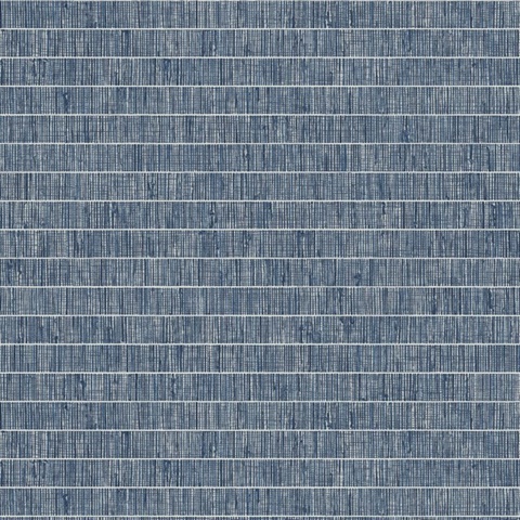 Navy Faux Grass Horizontal Stripe Wallpaper