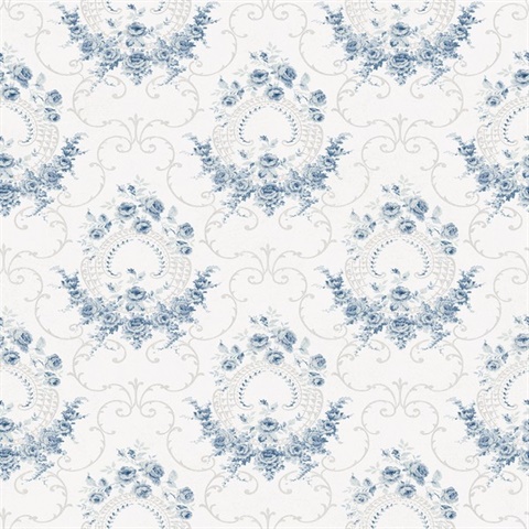 Navy Georgiana Navy Tearose Floral Wallpaper