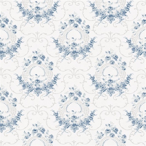 Navy Georgiana Navy Tearose Floral Wallpaper