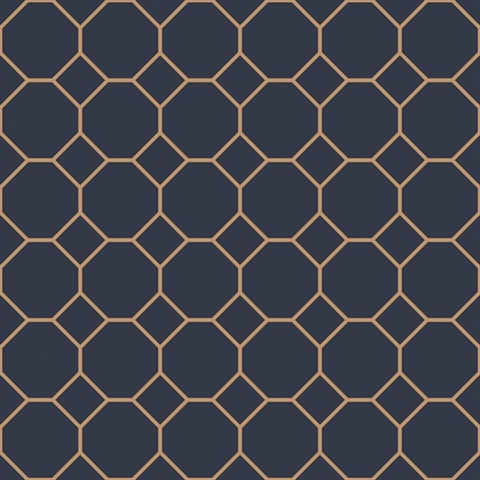 Navy & Gold Geometric Hexagon Bee Hive Wallpaper