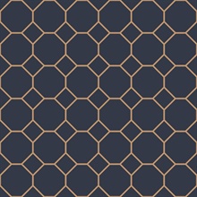 Navy & Gold Geometric Hexagon Bee Hive Wallpaper