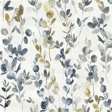 Navy Joyful Eucalyptus Watercolor Leaf  Wallpaper