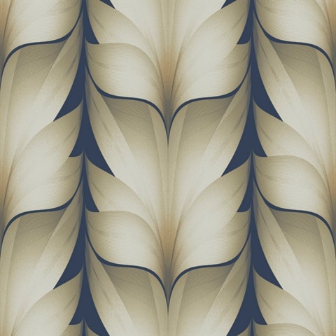 Navy Lotus Light Stripe Wallpaper