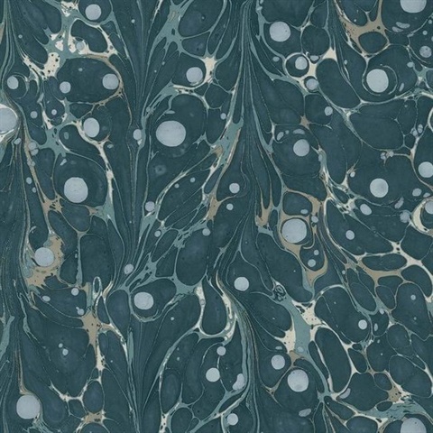 Navy Marbled Endpaper Wallpaper