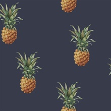 Navy Medium Sized Illusatrated Pineapples Wallpaper