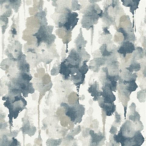 Navy Mirage Watercolor Ikat Wallpaper