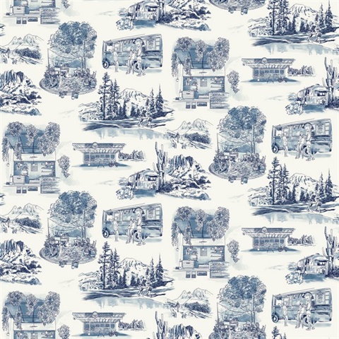 Navy Modern Vista Toile Wallpaper