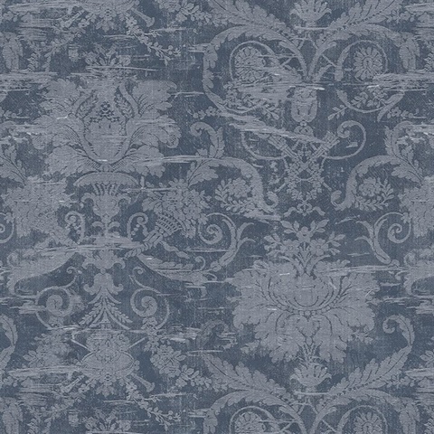 Navy Rochester Large Damask Wallpaper