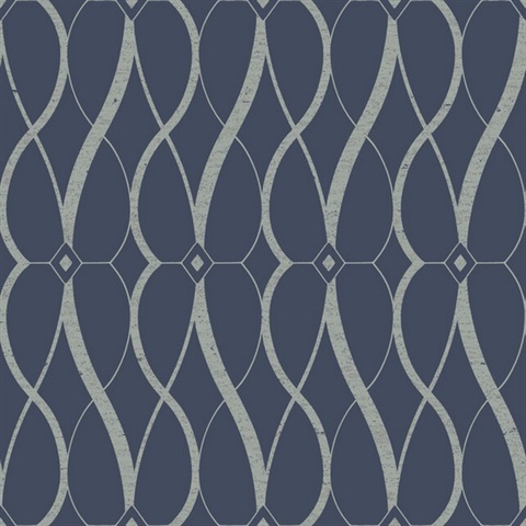 Navy & Silver Art Deco Geometric Hourglass Wallpaper