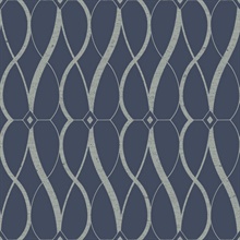 Navy & Silver Art Deco Geometric Hourglass Wallpaper