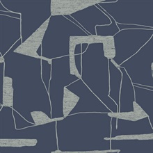 Navy &amp; Silver Large Metallic Abstract Geometric  Wallpaper