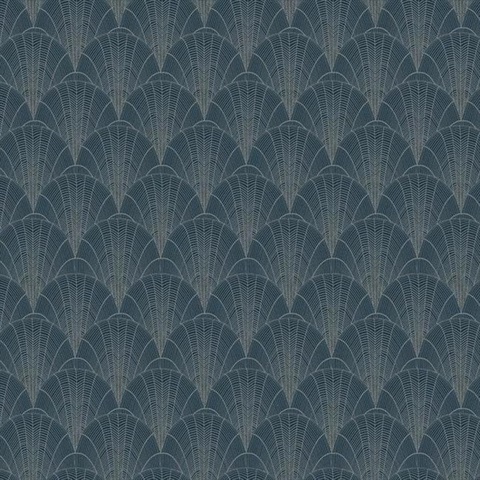 Navy & Silver Scalloped Pearls Wallpaper