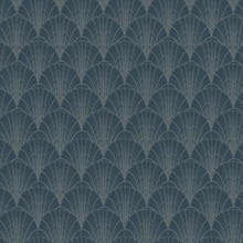 Navy &amp; Silver Scalloped Pearls Wallpaper