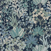 Navy Sketchy Botanical Leaf  Wallpaper