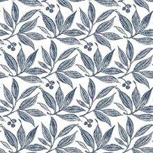 Navy & White Chokeberry Tree Block Print Wallpaper